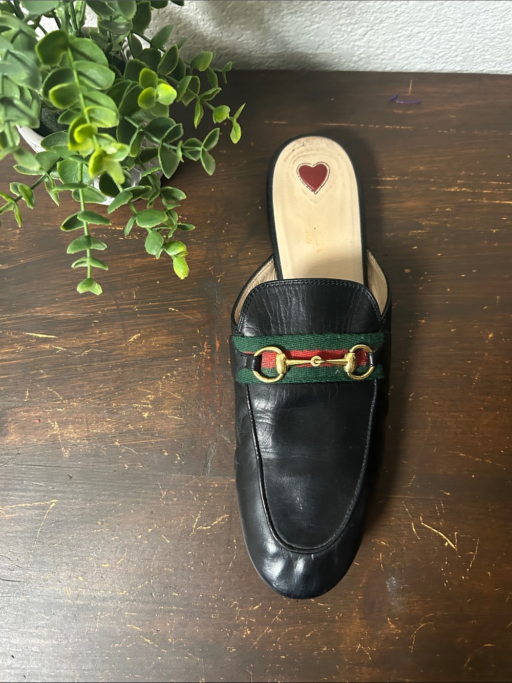 Black Leather Slip-On Men’s Loafer with Red & Green Web Accent ONLY LEFT FOOT